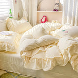 Ins Princess Bedding Set 2025 Korean Style Lace Towel Embryos  Washing Cotton Four PIECE Set Duvet Cover With Pillowcase
