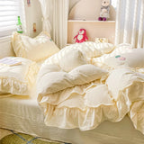 Bed Linen Bedding Set Korean Princess Style Lace  Towel Embryos  Washing Cotton Four PIECE Set Duvet Cover With Pillowcase