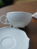 Ins Ceramic Handgrip Coffee Cup Exquisite Afternoon Tea Cup Dish 2Pcs Set French Style Household White Relief Drinkware