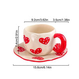 340ML Hand Pinched Irregular Ceramic Mug Red Love heart pattern Coffee Cup with Saucer Set Afternoon Tea Cup holiday gifts