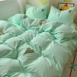 Korean Solid Color Bedding Set Adults Kids Twin Full Queen Size Soft Bed Flat Sheet Duvet Cover Set Pillowcases Simple Bed Linen