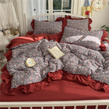3/4Pcs Korean Princess Style Ruffles Bedding Set Single Queen King Size Duvet Cover Set Bed Sheet Pillowcases