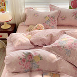 100% Cotton Bedding Set Soft Skin-friendly Four Piece Set Single Couple Flower Printed Comforter Duvet Cover Set for Adults Kids