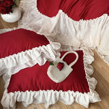 1200TC Egyptian Cotton Romantic French Lace Ruffles Princess Wedding Bedding Set Duvet Cover Quilted Bedspread Pillowcases 4Pcs