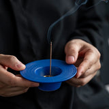 Klein Blue Ceramic Incense Burner Red Calming Aroma Base Storage Round Plate Portable Travelling Accessories Home Office Decor