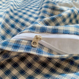 Blue Plaid Lace Ruffles Bedding Set 100% Cotton Double Layer Thread Wrinkled Yarn Duvet Cover Flat/Fitted Bed Sheet Pillowcases