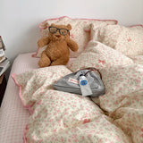 Ins American Countryside Style Class A Double layer Yarn Bedding Set Soft Pure Cotton  Duvet Set Comforter Set  Bed Linens