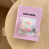 Glitter Orange Flowers + Pendant Case Suitable for Apple for Airpodspro2 Case/For Airpodspro Case/For Airpods4 Case/For Airpods3 Case/For Airpods2 Case/Fashionable Women's Earphone Case/Simple Earphone Case/
