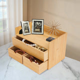 Bamboo 3-Drawer Desk Storage Box, 2-Layer Organizer for Office Supplies, Study Room & Bookshelf Decorative Storage Solution