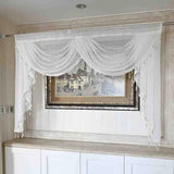 White Linen Valance Curtain Head Luxury Beaded Lace Voile Valance Curtain Wavy Curtain Custom Window Panel Drape for Living Room