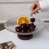Crystal Glass Dried Fruit Plate High-end Casual Afternoon Tea Dessert Tray Household Living Room Candy Glasses Wood Base Plates