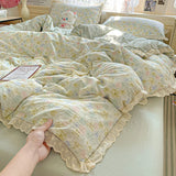 Floral Bedding Set Korean Style Duvet Cover Set Bed Linen Set Flat Sheets Set 2 Pillowcases Single Double Queen Size For Student
