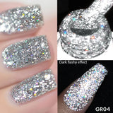 Reflective Glitter Gel Nail Polish Sliver Champagne Sparkling Sequin Semi-permanent Varnishes Soak Off Nail Art Deco