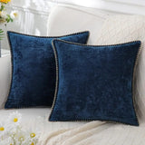 Velvet Chenille Cushion Covers Blue Pillow Cover with Stitched Edge 18x18 Luxury Throw Decorative Pillows for Sofa Home Decro