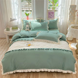 Princess Style Girls Bedding Set Ruffle Duvet Cover With Lace Korean Four Piece Set Quilt Cover Pillowcase Wedding Bedroom Decor