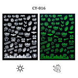 3D Luminous Nail Stickers Decals Black White Spider Web Skull Alien Planet Glow In The Dark Halloween Manicure Foils Tattoo Tips