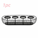 Oval Carbon Steel Wire Candle Tray with 4 Raised Pillar Stands, Matte Black Candelabra, Tabletop Decor for Party & Wedding