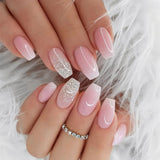 24Pcs Simple French Fake Nail with Gradient White Design Short Square Head False Nails Wearable Finished Manicure Press on Nails