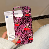 Rose Leopard Print Red Cherry Glitter Phone Case for IPhone 13 15 14 16 Pro Max Fashion Bling Shockproof Cover for Iphone 17 Pro