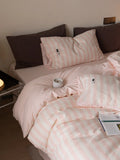 Simple High-End 60-Tead Count Waed Striped Cotton Bedding Set Quilt Cover eet Pillowcase Four-Piece Bedding Ensemble