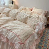 100% Cotton Duvet Cover Set Pink Floral Lace Ruffle Bow Bedding Set Romantic Princess Style Bed Sheet Pillowcase Home Textiles