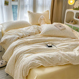 Knitted Class A Soft Bedding Set Washed Cotton Bed Sheet Queen King Size Duvet Set Flower Comforter Set Pillowcase Bed Linens
