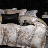 600TC Lyocell Cotton Flowers Jacquard Soft Silky Bedding Set Queen King Size Duvet Cover Bed Sheet/Fitted Sheet Pillowcases 4Pcs