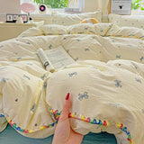 Flower Printed Duvet Cover Sets Queen/King Bedding Set with Shell Edge Washed Cotton dekbedovertrek 240x220   Bed Cover Set