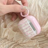 Lovely Pink Stripe Suitable Girl Wireless Bluetooth Earphone Case Protection Cover For Apple AirPods 1 2 3 4 Pro 2 Soft Shell