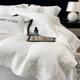 100% Egyptian Cotton White Luxury Embroidery Hotel Style Bedding Set Duvet Cover Set Flat/Fitted Bed Sheet Pillowcases 4Pcs