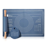 Silicone Measuring Kneading Pad Set Household Food Grade Rolling Pin Dough Pad Large Thick Non-slip Non-stick Bottom Baking Tool