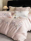 Premium 1000TC Egyptian Cotton Flowers Embroidery Pink Luxury Bedding Set Duvet Cover Flat/Fitted Bed Sheet Pillowcases 4Pcs