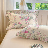 2pcs Flower Prints Ruffles 100% Cotton Pillowcases 48x74cm Sizes Cushion Cover for Bed Floral Style Adults Kids Pillowslip 베개커버