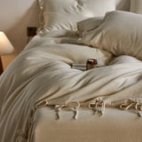Original Cotton Linen Lace-Up Bedding Set Single Queen King Size Duvet Cover Flat/Fitted Bed Sheet Pillowcases 3/4Pcs
