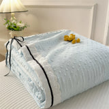 Summer Thin Quilt Ins Girl Bow Seersucker Washed Cotton Summer Quilt Single Dormitory Air Conditioner Blanket Machine Washable