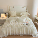 4Pcs Korean Princess Style Cotton 100% Bedding Set Three-Dimensional Chiffon Lace Duvet Cover 200x230 220x240 Four Seasons