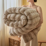 Luxury Ripple Pattern Faux Fur Blanket Double Layer Thickened Warm Winter Blankets for Bed Soft Fluffy Plush Soft Throw Blanket