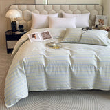 Japanese 100% Cotton Brushed Single Duvet Cover Striped Plaid Quilt Cover for Dorm Home Skin-Friendly Bedding for All Seasons