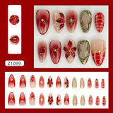 24pcs Manicure Long Almond False Nails Simple Cherry Color Fake Nials French Detachable Nail Tips Women