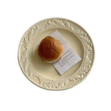 French Style Relief Dining Plates Household Solid Color Bread Plates Simple Ceramic Tableware Nordic Restaurant Dessert Disc