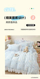 French Princess Lace Ruffles Bedding Set Washed Cotton Skin-friendly Duvet Cover Set with Sheet Soft Printed Flowers Quilt Cover
