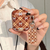 Fashion Girl Retro Style Plaid Bow Pattern Keychain Tag Shockproof Protection Case for AirPods 2 3 4 Pro 2 Earphone Accessories