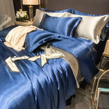 Solid Silk Bedding Set with Duvet Cover Bed Sheet Pillowcases Luxury King Single Double Couple Pillow Case Bedsheet