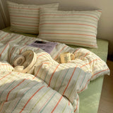 Nordic Bedding Set Pure Cotton Striped Duvet Cover Set Soft Flat Sheet Single Queen Size Double Bed Sheet Set For Bedroom Decor