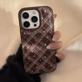 Korean Geometric Checkered Pattern Stars Leather Texture Phone Case for iPhone 17 16 15 14 13 12 11 Pro Max Shockproof Cover