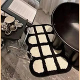 Chessboard Plaid Bath Mats Fluffy Grids Soft Floral Carpet Retro Bathroom Anti Slip Carpet Bedside Mats Ins Style Flocked Carpet