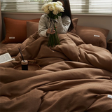 Ins Style Solid Color Waffle Cotton Duvet Cover Set Bed Sheet Four Piece Set High Beauty Quilt Sheet Bed Sheet Bedding Set
