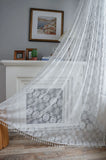 White Tulle Bohemian Curtain with Tassels, French Lace, Window Drapes, Boho Home Decor, Living Room and Bedroom