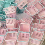 10pcs Mini Storage Baskets with Handles Organizer Multi-Functional Pink Plastic Macaron Colorful Small Items Storage Baskets Set