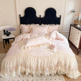 4Pcs Korean Princess Style Cotton 100% Bedding Luxury Duvet Cover 200x230 220x240 Four Seasons 2025 New Heart-Shaped Lace